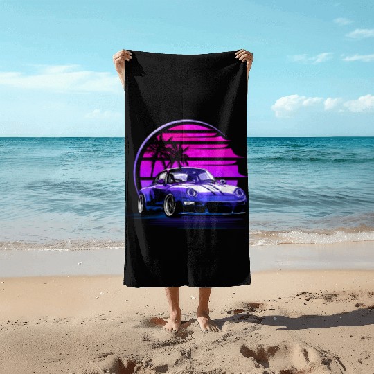 Vaporwave Sunset 80S Car Beach Towels