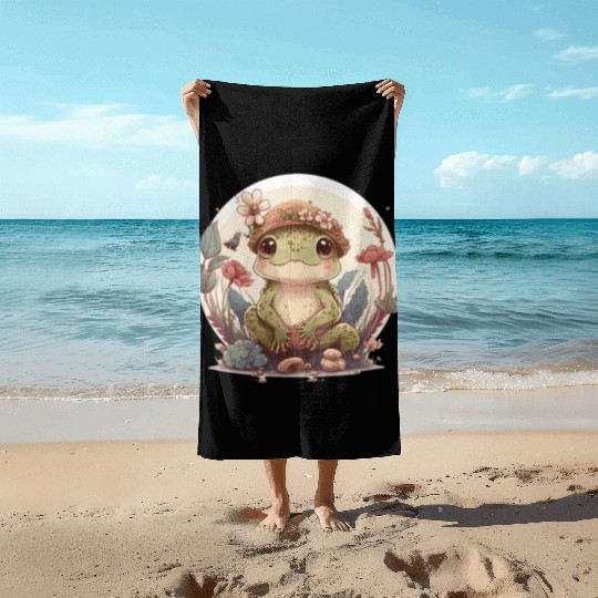 Cute Cottagecore Baby Frog Toad Frog Lovers Beach Towels