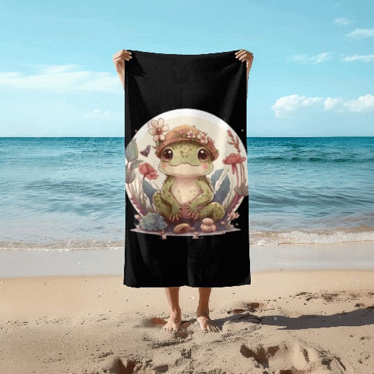 Cute Cottagecore Baby Frog Toad Frog Lovers Beach Towels
