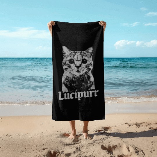 Lucifer Occult Satanic Cat Lucipurr Antichrist Bap Beach Towels