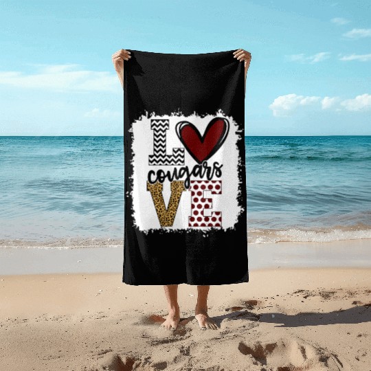 Cougars Mascot Love School Spirit Fantastic Beach Towels