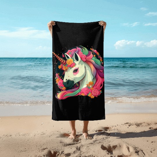 Whimsical Charm A Cool and Colorful Fantasy Unicon Beach Towels