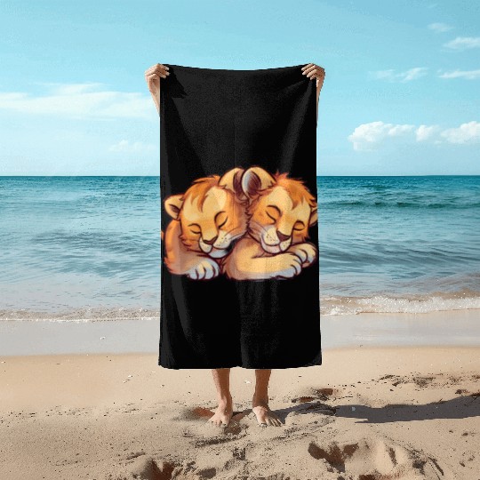 Sleeping Lion Cubs Beach Towels