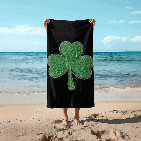 St Patrick'S Day Green Glitter-Clover Shamrock Beach Towels
