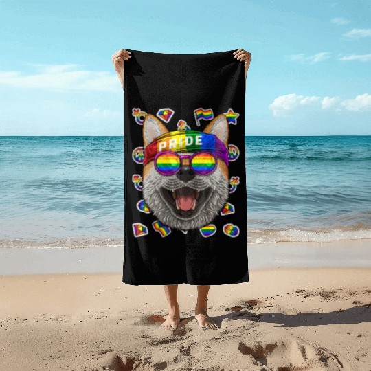 Lgbt Shiba Inu Gay Pride Month Dog Rainbow Lesbian Beach Towels