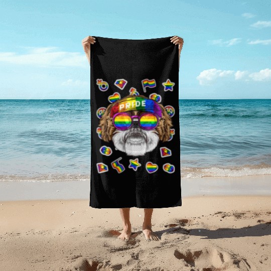 Lgbt Shih Tzu Gay Pride Month Dog Rainbow Lesbian Beach Towels
