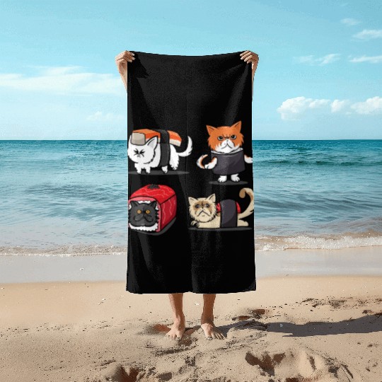 Sushi Persian Cat For Funny Cat Lover Sushi Lover Beach Towels