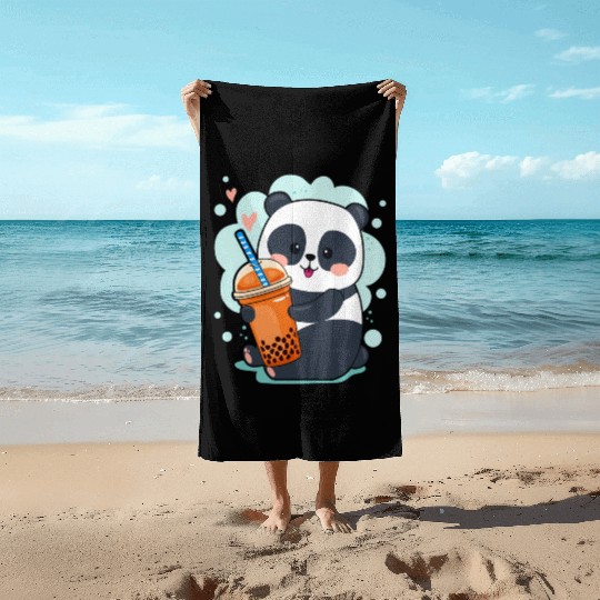 Kawaii Panda Anime Boba Drink Bubble Tea Tapioca Beach Towels