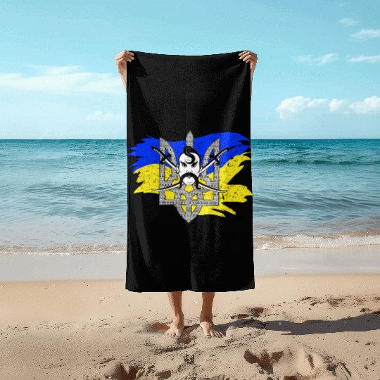 Ukraine Flag Cossack Warrior Ukrainian Tryzub Beach Towels