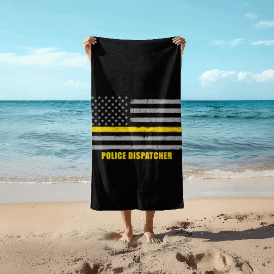 Police Dispatcher - Thin Gold Line Flag Beach Towels