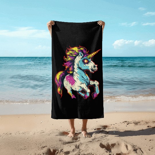 Horror Scary Zombie Unicorn Vintage Beach Towels