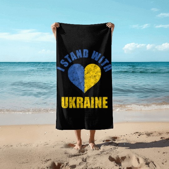 Support Ukraine I Stand With Ukraine Ukrainian Beach Towels