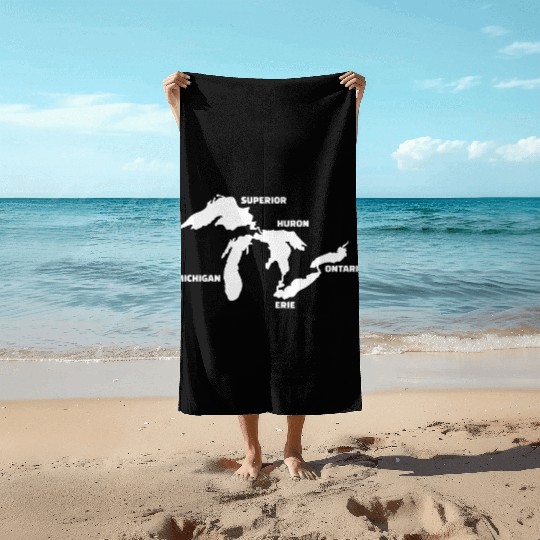 Great Lakes Map Beach Towels