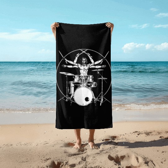 Drumming Drum Da Vinci Vitruvian Drummer Beach Towels