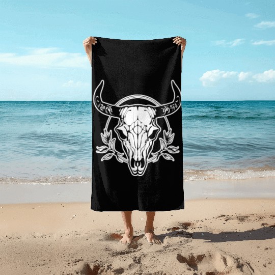 Cow Skull Boho Beach Towels