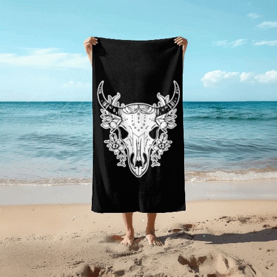 Cow Skull Boho Beach Towels