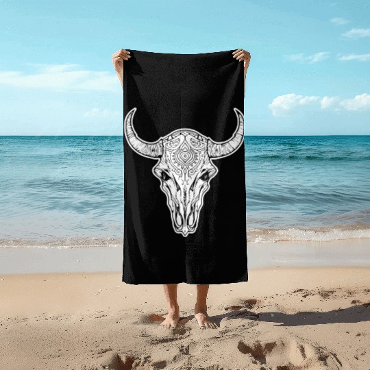 Cow Skull Boho Beach Towels
