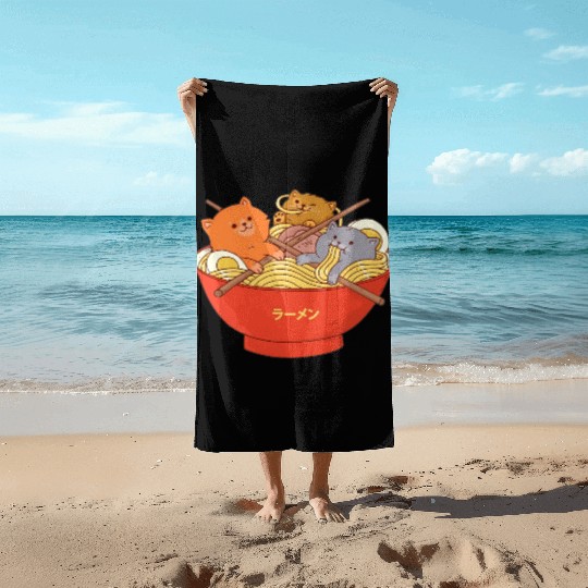 Kawaii Anime Cat Japanese Ramen Noodle Beach Towels