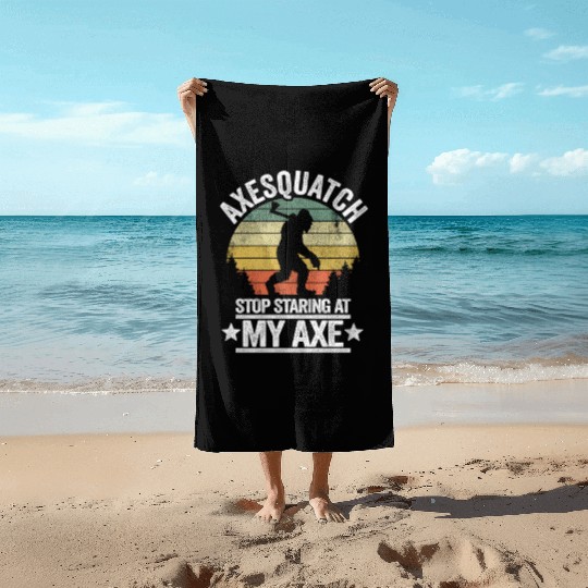 Funny Vintage Bigfoot Axe Throwing Axesquatch Gift Beach Towels