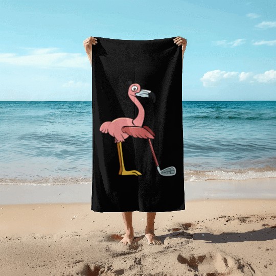 Flamingo Play Golf Pink Funny Animal Playing Golf Beach Towels