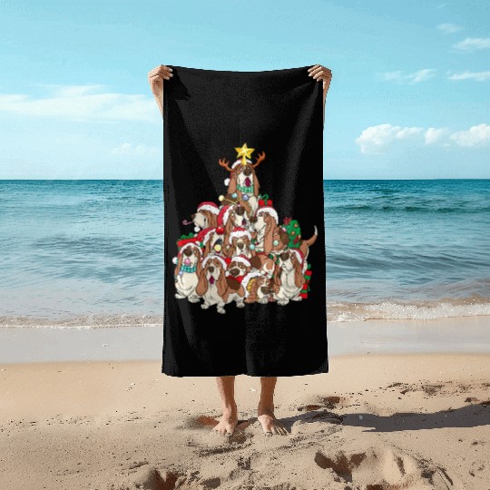 Basset Hound Dog Tree Dog Santa Beach Towels