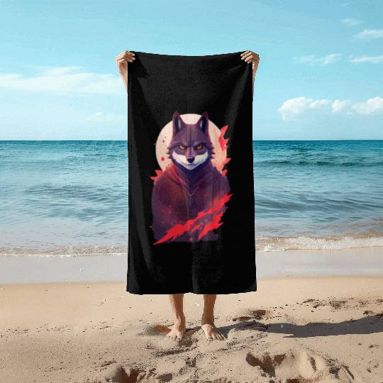 Ninja Style: The Cute Wolf Face with a Twist of Me Beach Towels