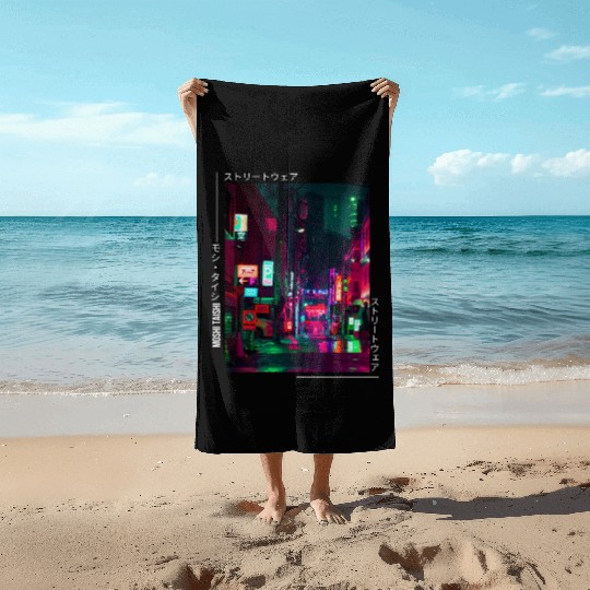 Japanese Cyberpunk Tokyo Streetwear Aesthetic Beach Towels