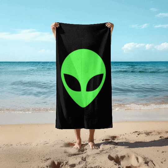 Green Alien Head 90S Style Alien Beach Towels