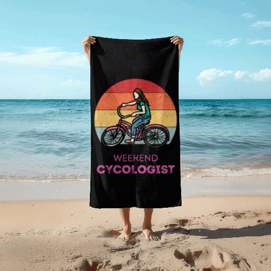 Weekend Cycologist Retro Sunset Cycling Beach Towels