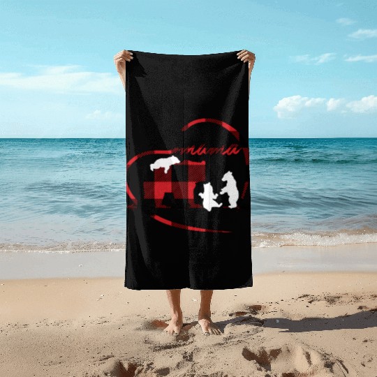 Mama Bear 3 Cubs Red Buffalo Plaid Heart For Mom Beach Towels