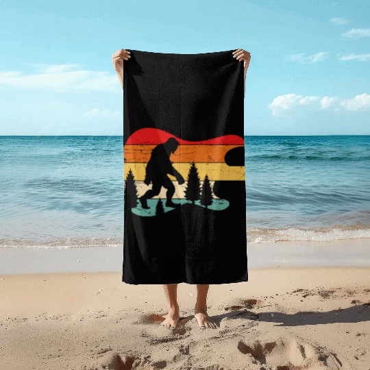 Bigfoot Guitar Vintage Sasquatch Believers Beach Towels