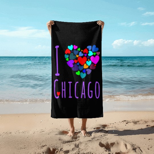 I Love Chicago Heart City Of Chicago Beach Towels