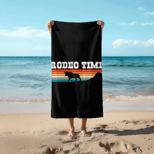 Rodeo Time Cowboy Wild West Horseman Ranch Lasso Beach Towels
