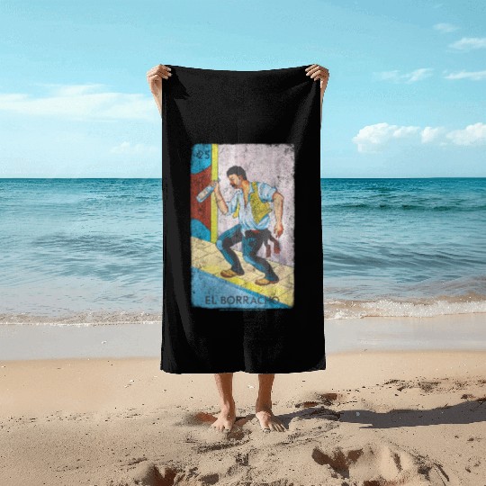 Loteria El Borracho Colorful Tarot Card Beach Towels