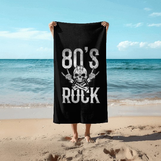 80S Rock And Roll Distressed Music Guitar Band Beach Towels
