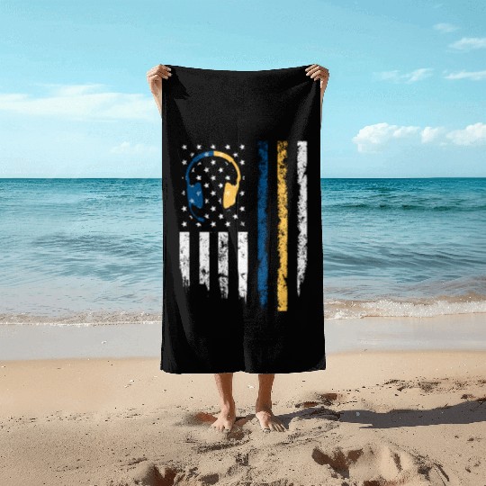 Gold Blue Line 911 Police Dispatcher First Beach Towels