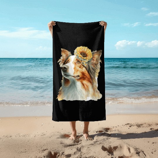 Cute Border Collie Sunflower Dog Breed Pet Puppy Beach Towels