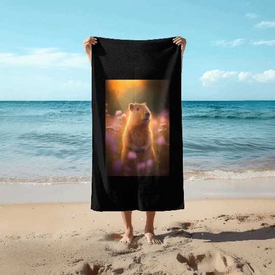Capybara In Nature Beach Towels