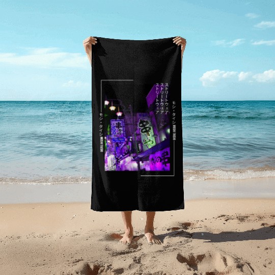 Japanese Cyberpunk Tokyo Streetwear Aesthetic Beach Towels