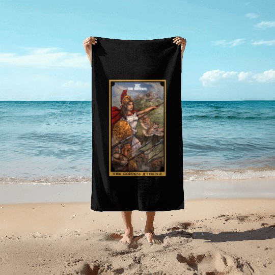 The Goddess Athena The Emperor Tarot Card Greek Beach Towels