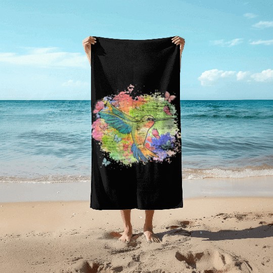 Beautiful Bird Animal Colorful Hummingbird Beach Towels