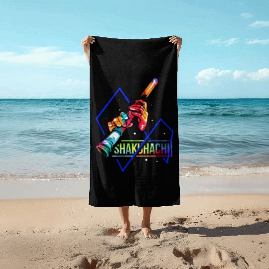 Colorful Shakuhachi Japanese Bamboo Flute Beach Towels