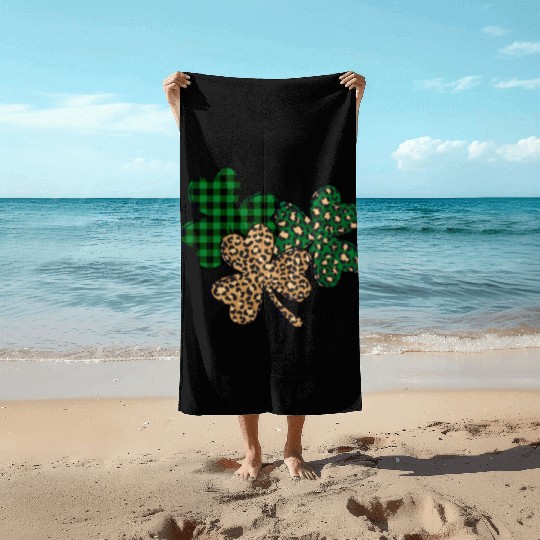 Lucky Leopard Shamrock St Patric Day Beach Towels
