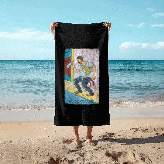Loteria El Borracho Colorful Tarot Card Beach Towels