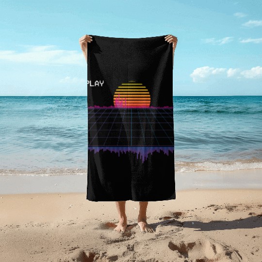 Outrun Synthwave Retrowave Wave Sunset Aesthetic Beach Towels
