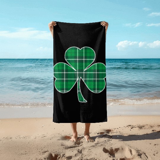 St Patric Day Irish Green Buffalo Plaid Shamrock Beach Towels