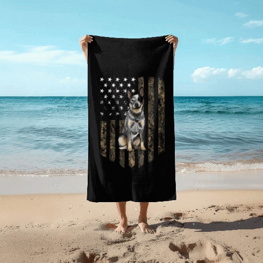 Camo American Flag Australian Cattle Dog 4Th Of Beach Towels
