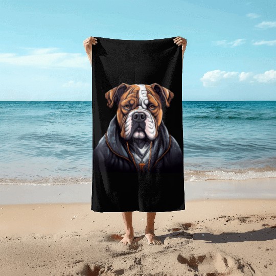 American Bulldog in cool and edgy streetwear Beach Towels
