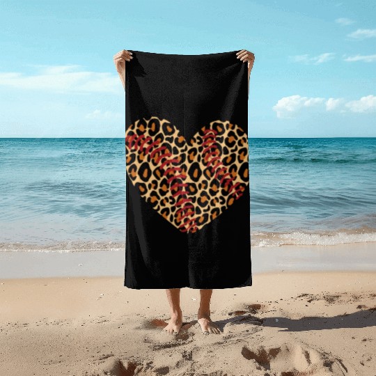 Baseball Leopard Heart Beach Towels Cute Mom Dad Men Women