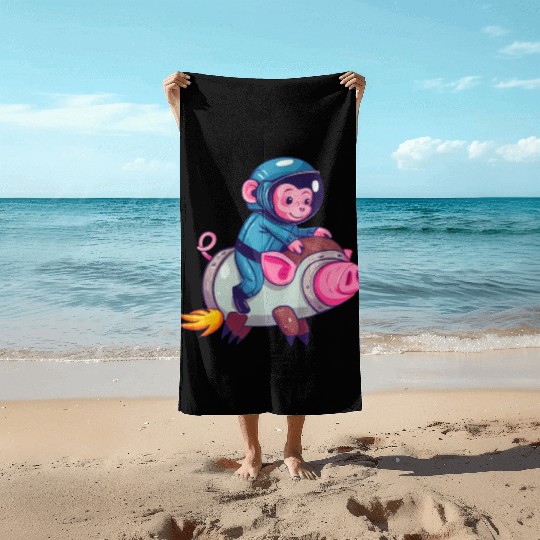 Pig and Monkey as Astronauts Beach Towels